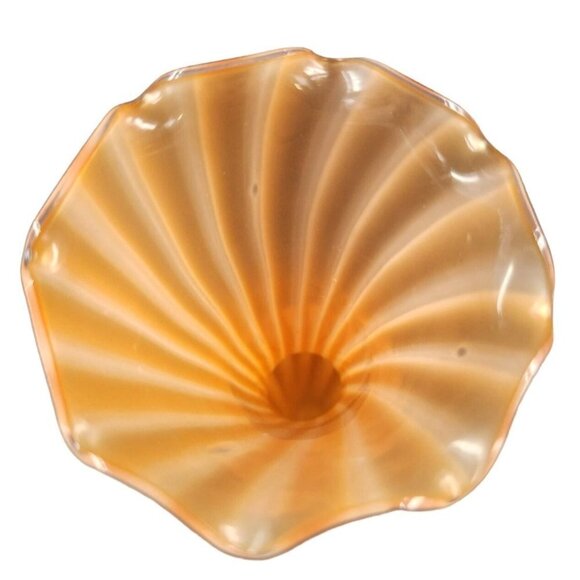 Vintage 8" Bud Vase Orange & White Swirl With Ruffled Edge Stemmed Styled base - Picture 5 of 8